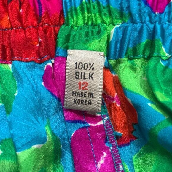 Vintage Adrianna Papell Skirt Multicolored Blue Flower Detail Silk Secretary - Picture 7 of 8